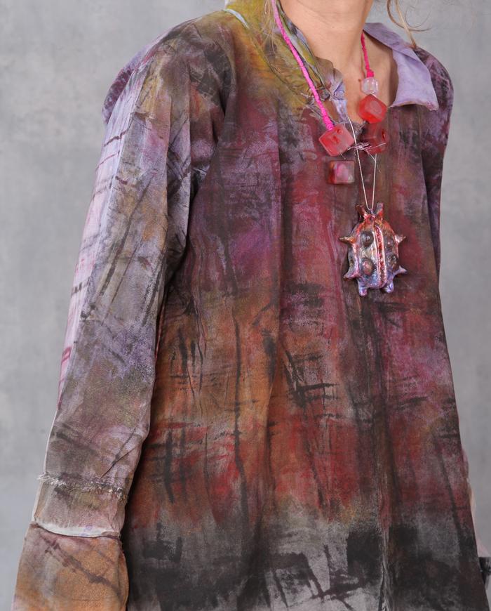 'weekend play' mixed pattern loose-fitting silk blouse