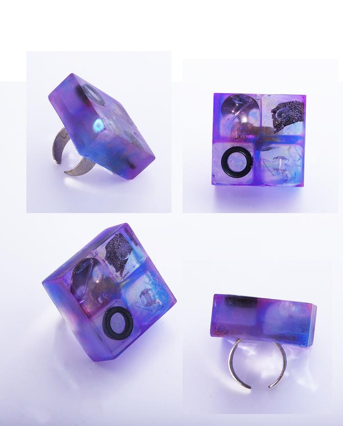 'purple play' square translucent art ring