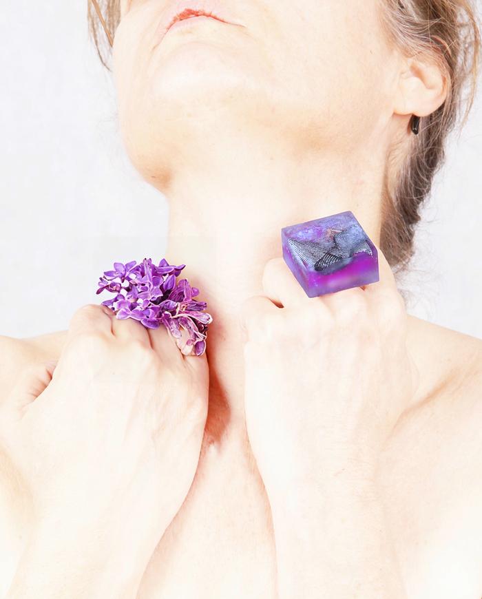 'sparkly layers' statement art ring in magenta