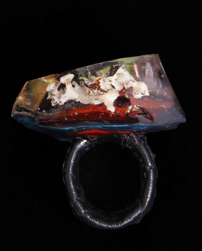 'inner fire' hand-carved gem shape art ring 