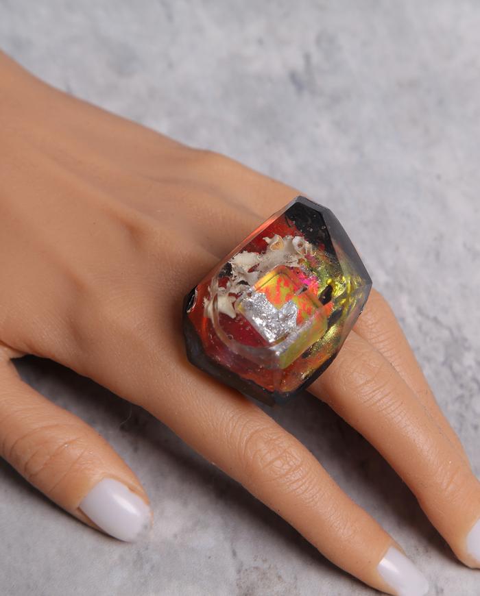 'inner fire' hand-carved gem shape art ring 