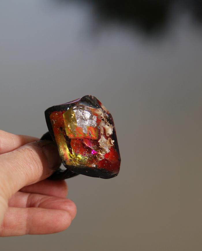 'inner fire' hand-carved gem shape art ring 