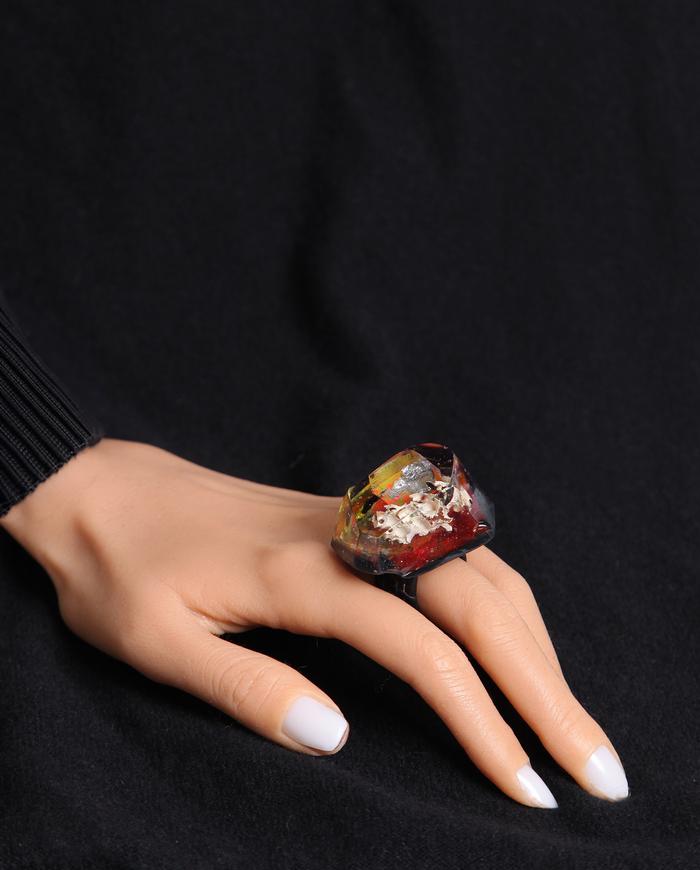 'inner fire' hand-carved gem shape art ring 