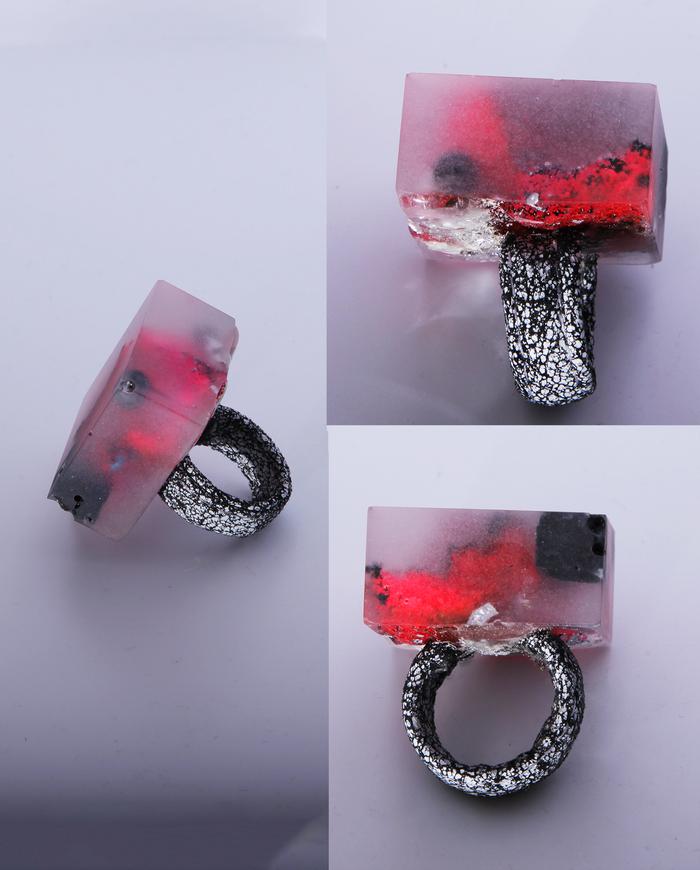 'dreaming of poppies' bold art ring in black and red