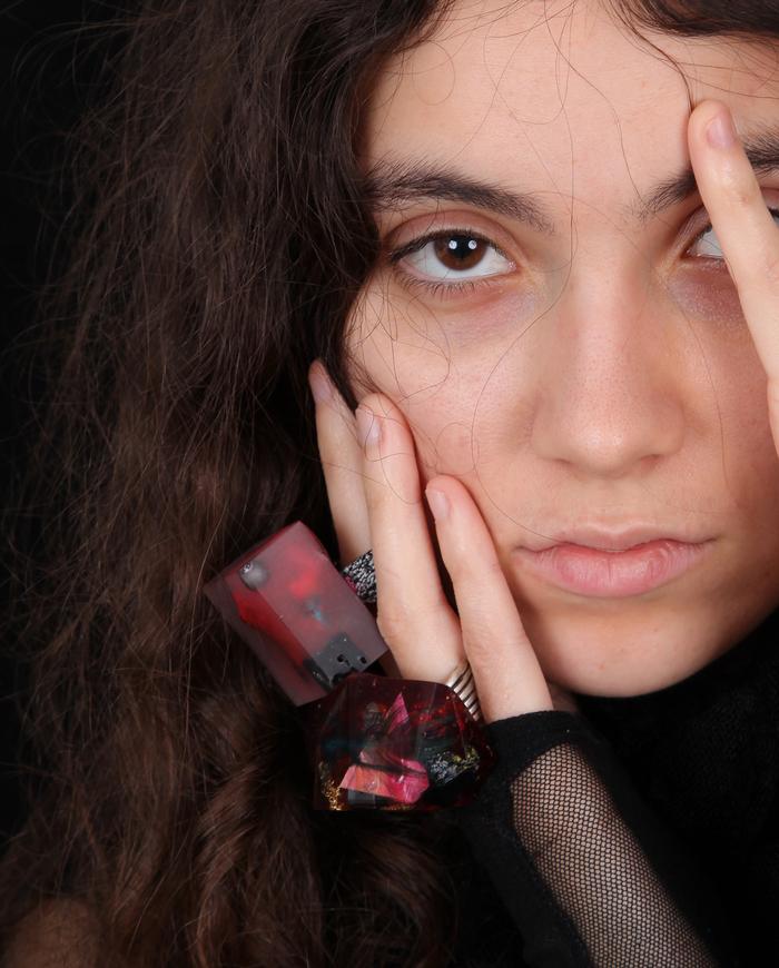 'dreaming of poppies' bold art ring in black and red