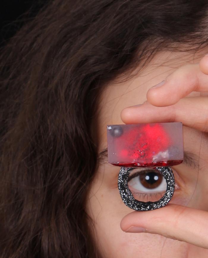 'dreaming of poppies' bold art ring in black and red