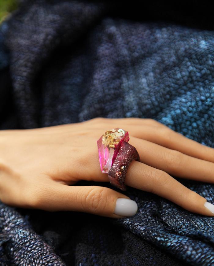 'glowing asymmetry' acrylic avant-garde ring