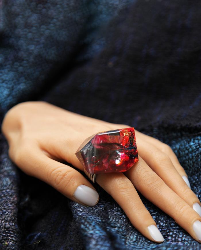 'flamenco passion' asymmetrical statement art ring