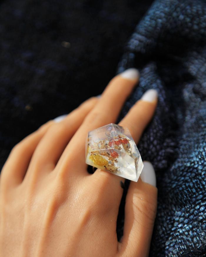 'fairytale tree' hand carved clear statement ring