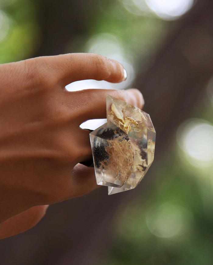 'pure nature' asymmetrical avant-garde transparent art ring