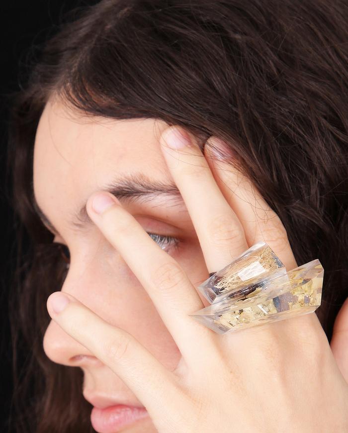 'pure nature' asymmetrical avant-garde transparent art ring