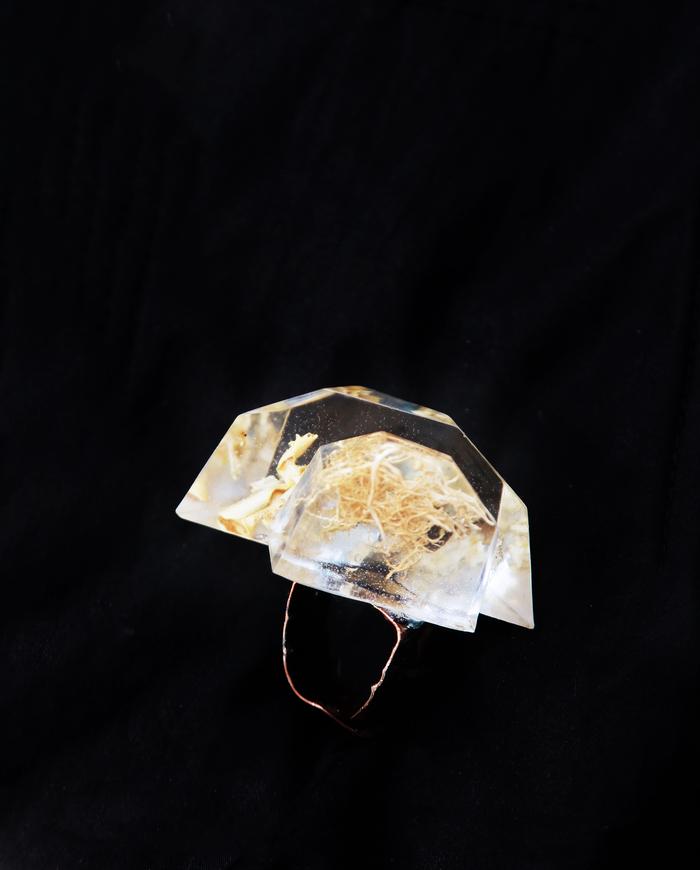 'pure nature' asymmetrical avant-garde transparent art ring