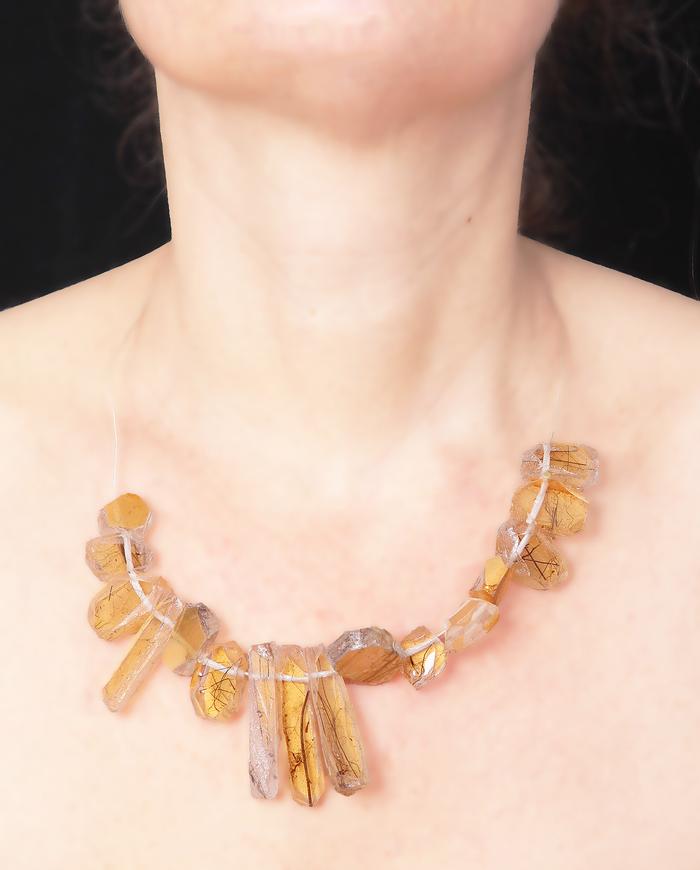 'sheer gold' hand carved bohemian bib art necklace