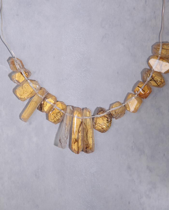 'sheer gold' hand carved bohemian bib art necklace