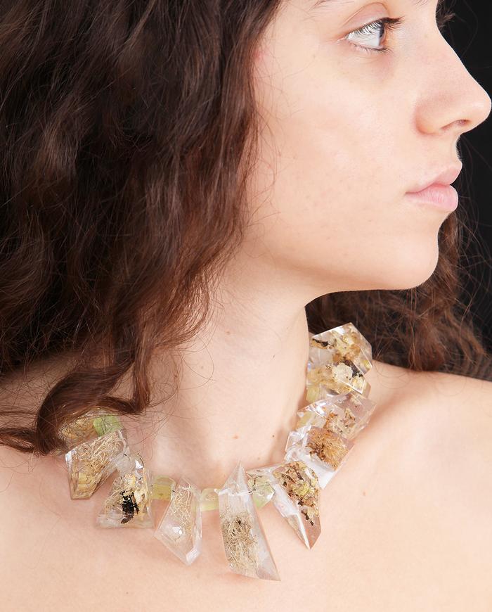 'clear luxury' geometric hand carved art beads necklace