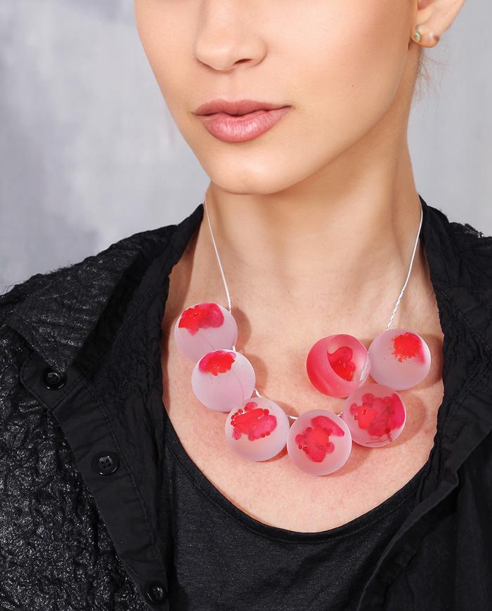 'abstract bouquet-to-wear' hand-carved chunky luminescent necklace