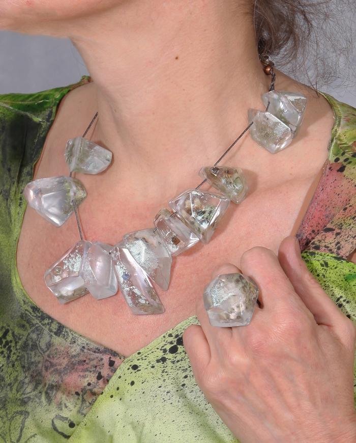 'always with nature' clear translucent large gem beads art necklace