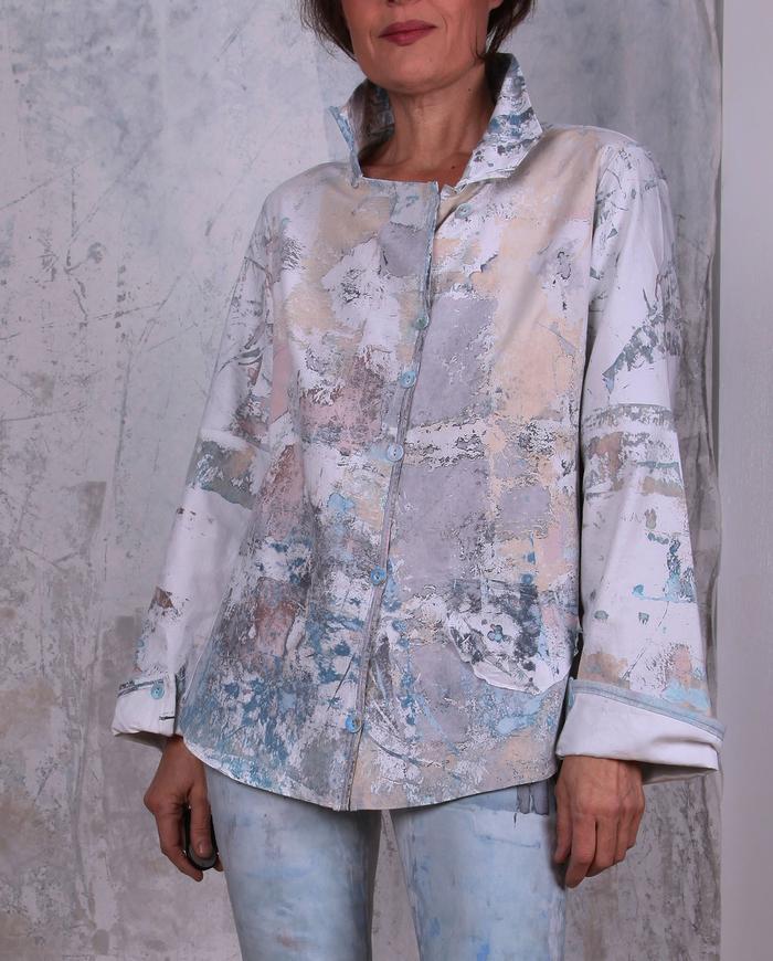 tailored fit hand-painted button-down shirt or jacket in pastels