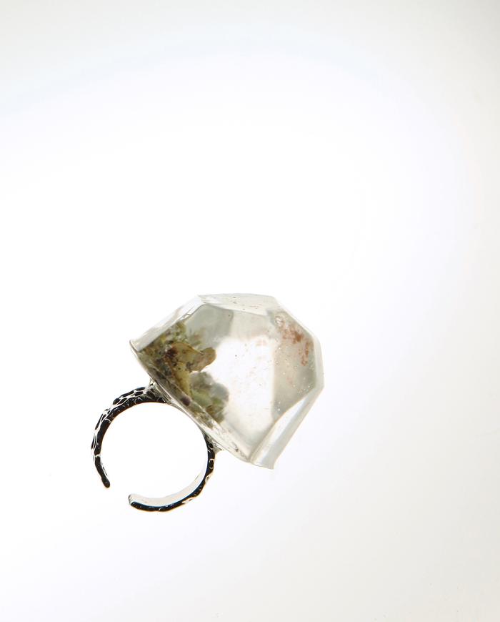 'chip off an iceberg' clear geometric carved gem ring