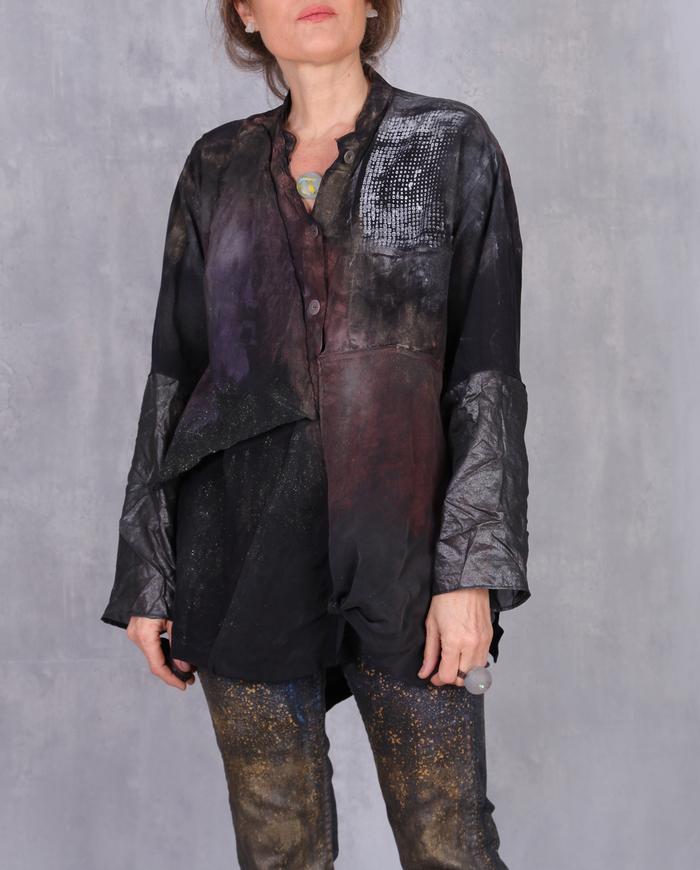 'sparkle in the dark' asymmetrical avant-garde silk blouse