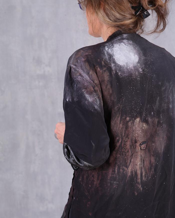 'sparkle in the dark' asymmetrical avant-garde silk blouse