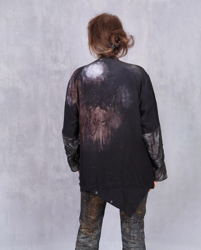 'sparkle in the dark' asymmetrical avant-garde silk blouse