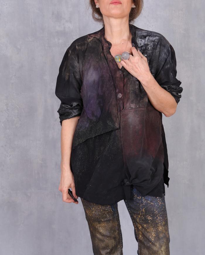 'sparkle in the dark' asymmetrical avant-garde silk blouse