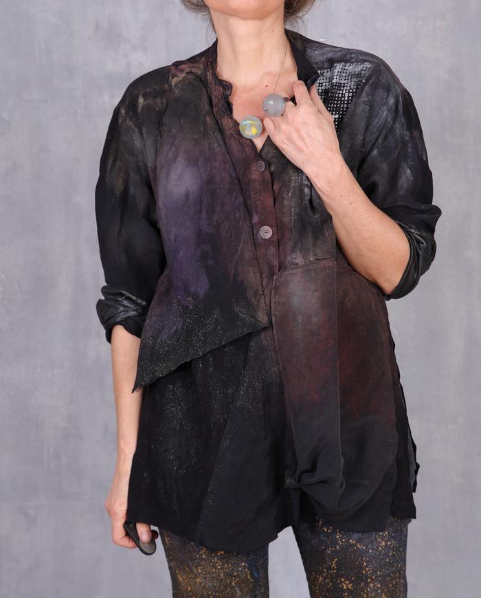 'sparkle in the dark' asymmetrical avant-garde silk blouse