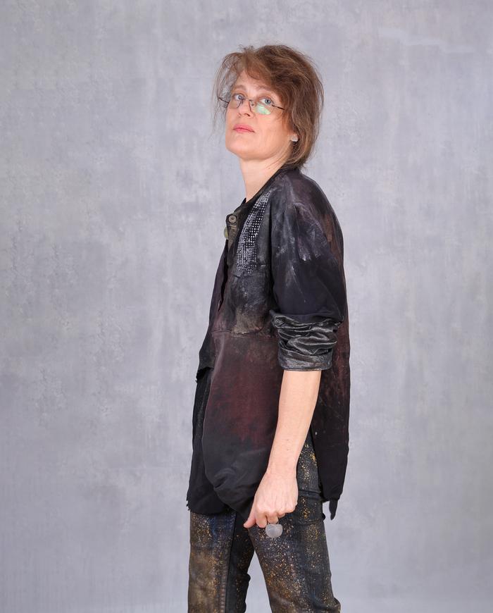 'sparkle in the dark' asymmetrical avant-garde silk blouse