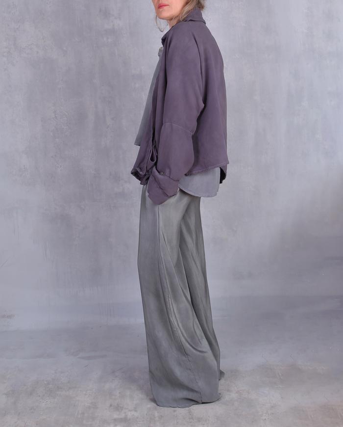 'fluidly neutral' gray-green heavy silk pants