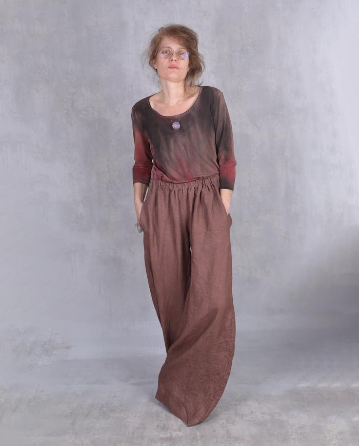 'chocolate comfort' casual Belgian linen pants with pockets