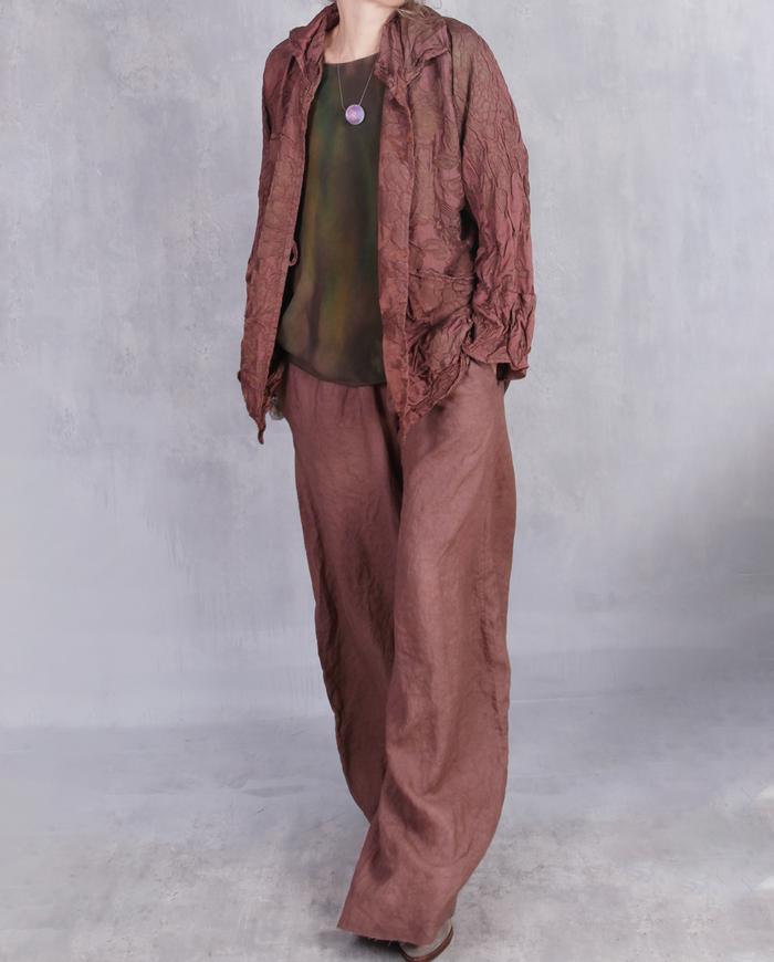 'chocolate comfort' casual Belgian linen pants with pockets