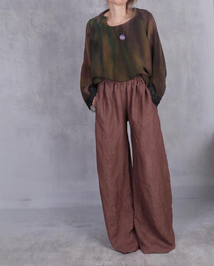 'chocolate comfort' casual Belgian linen pants with pockets