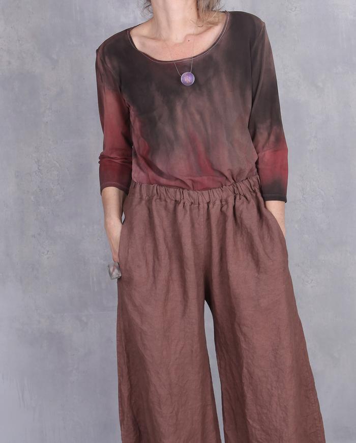 'chocolate comfort' casual Belgian linen pants with pockets