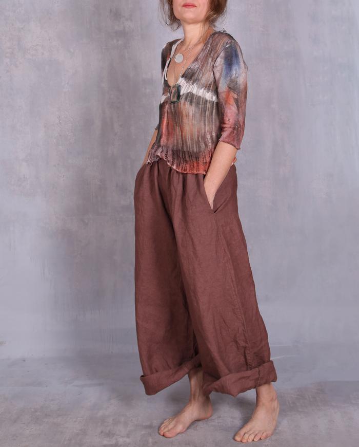 'chocolate comfort' casual Belgian linen pants with pockets