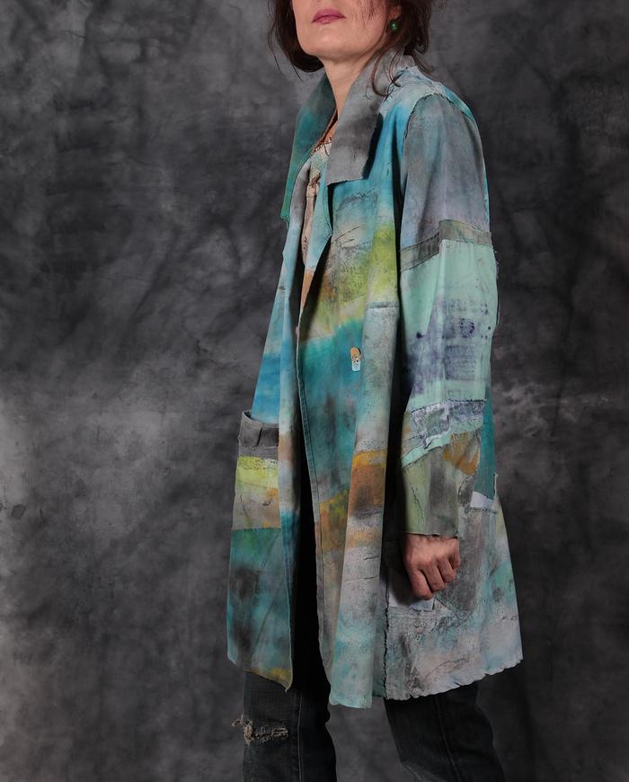 tropical patchwork brushed cotton hand-painted jacket