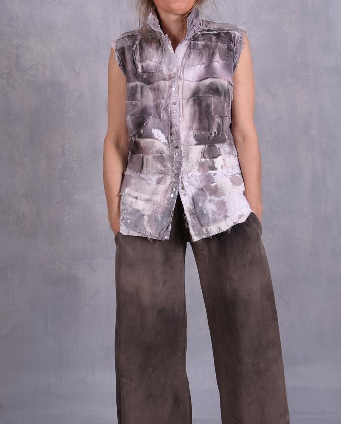 'happily layered' distressed detailed vest or snap-down top