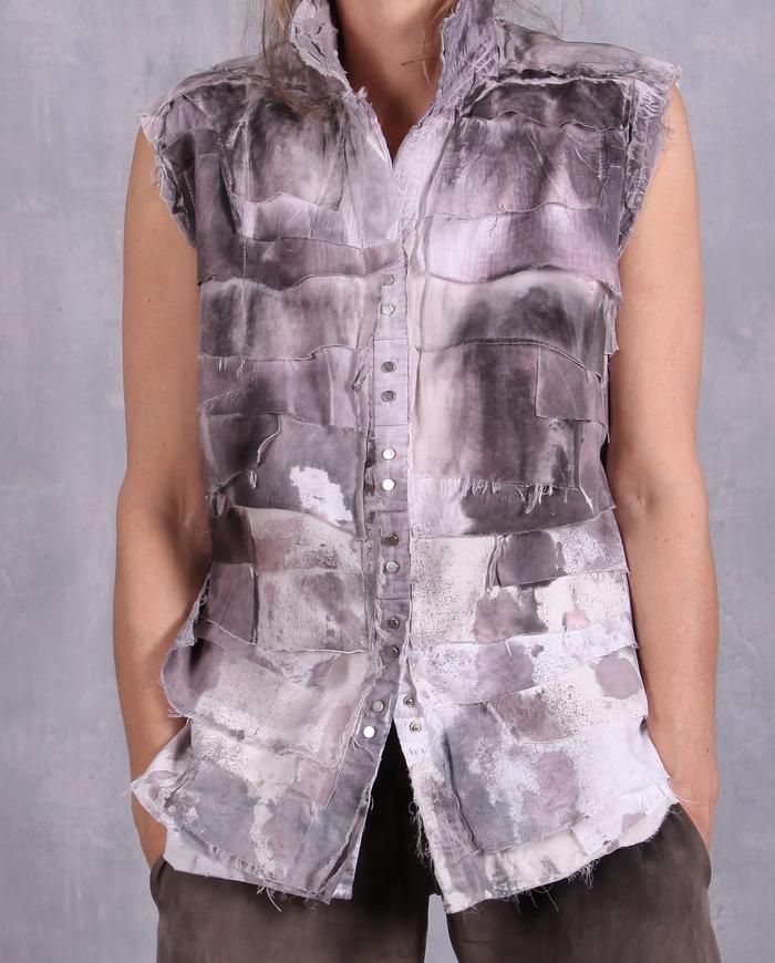 'happily layered' distressed detailed vest or snap-down top