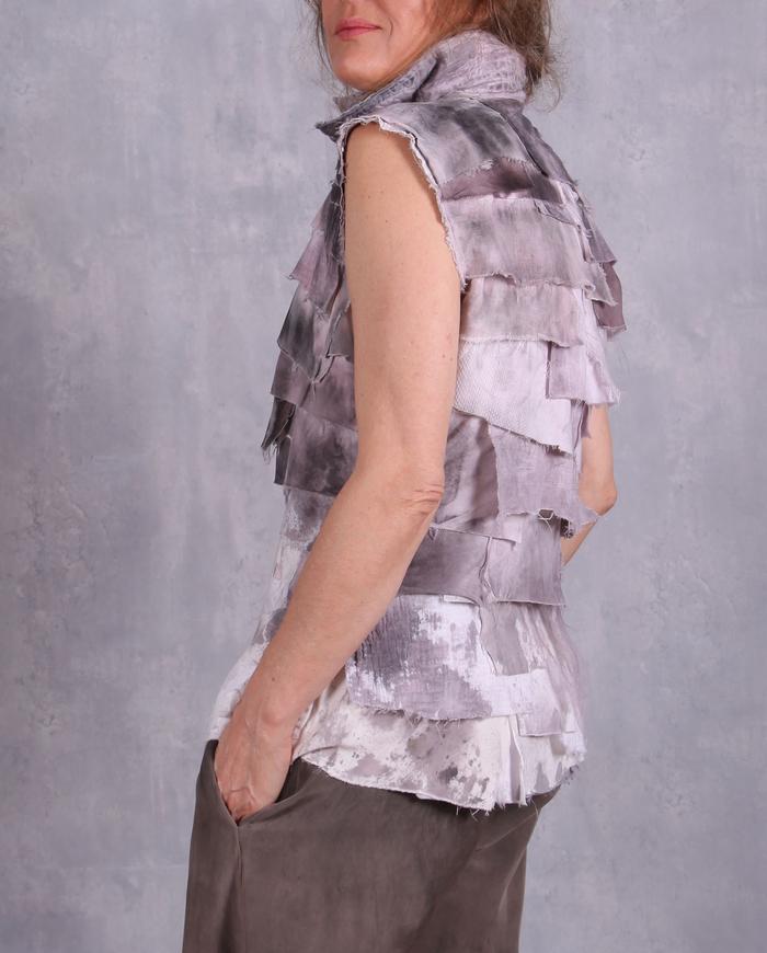 'happily layered' distressed detailed vest or snap-down top