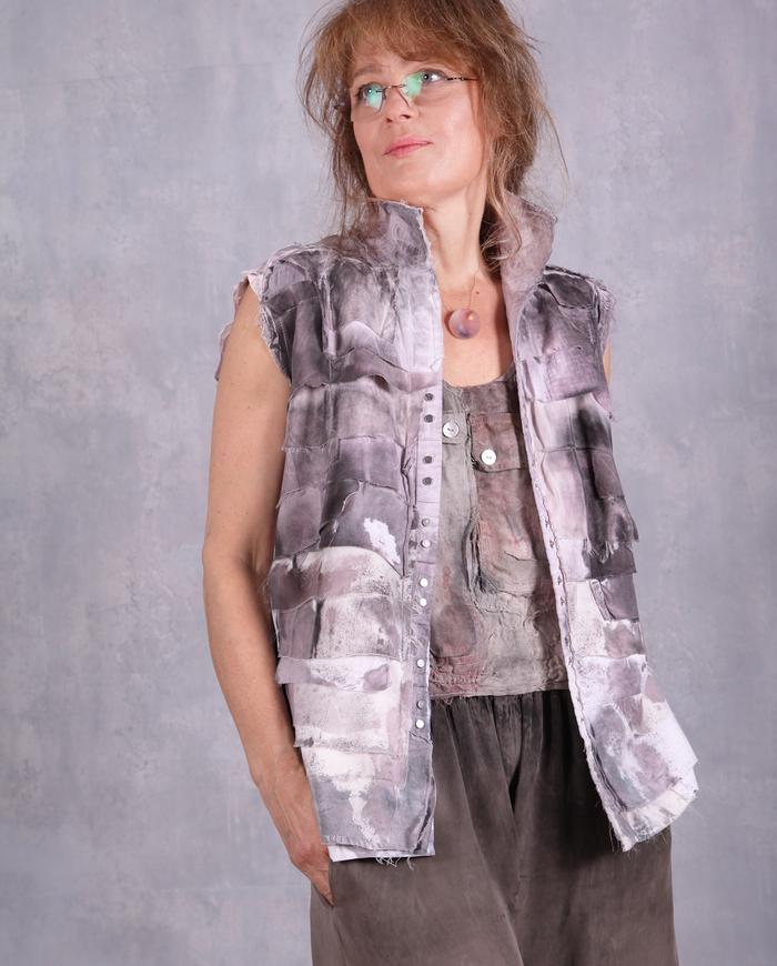 'happily layered' distressed detailed vest or snap-down top