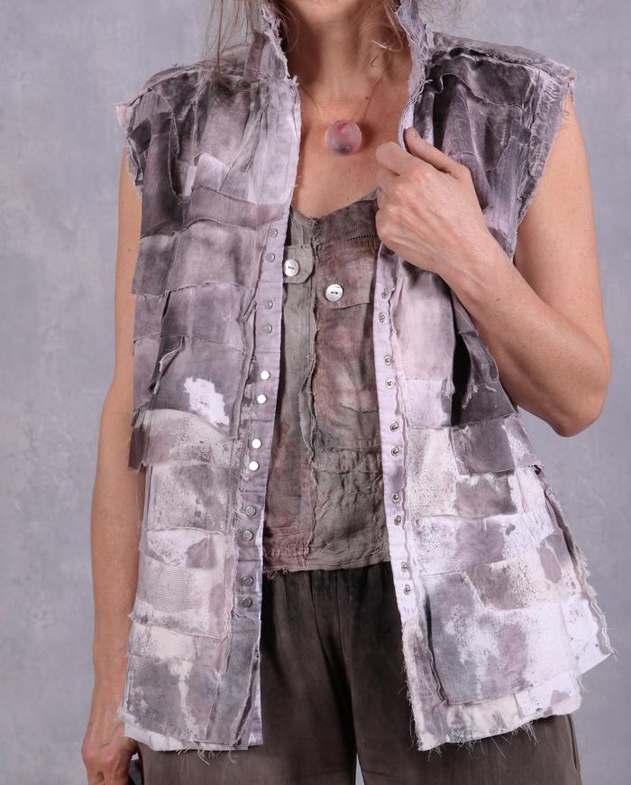 'happily layered' distressed detailed vest or snap-down top