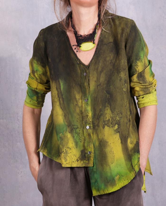 'a summer storm' asymmetrical loose button-down blouse