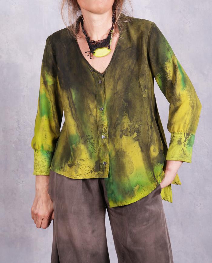 'a summer storm' asymmetrical loose button-down blouse