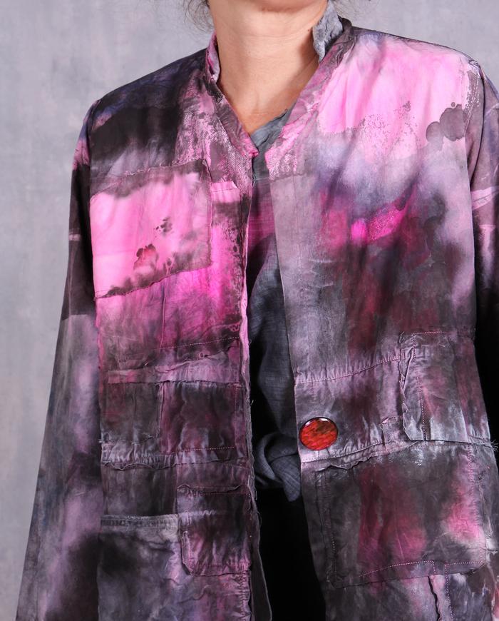 'pink leaves falling' jacket with overlay