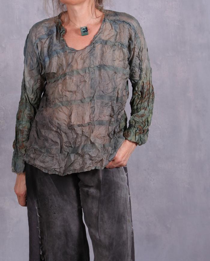 'crinkled delight' antique silk distressed blouse