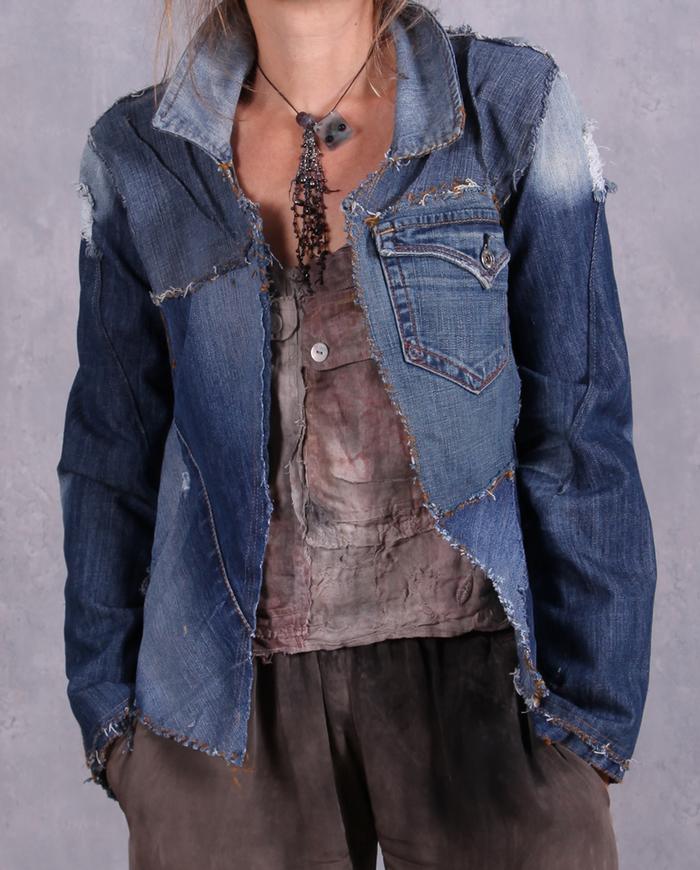 'a meting of denims' recycled short jeans jacket