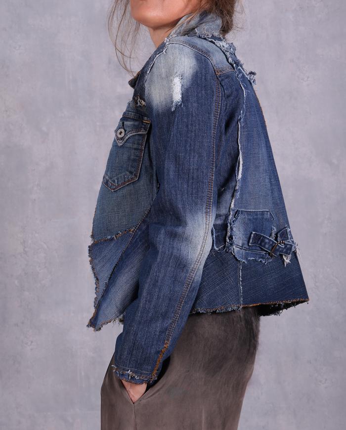 'a meting of denims' recycled short jeans jacket