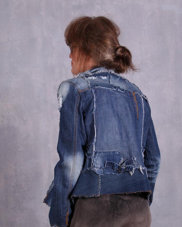 'a meting of denims' recycled short jeans jacket