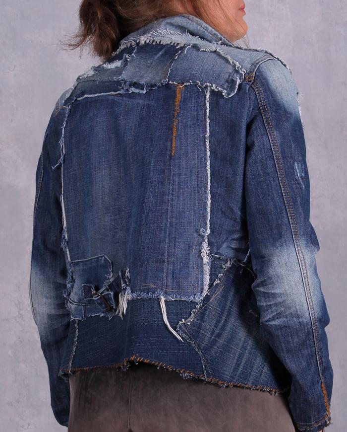 'a meting of denims' recycled short jeans jacket