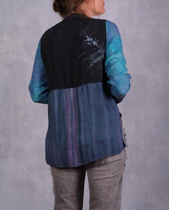asymmetrical two-tone v-neck silk blouse